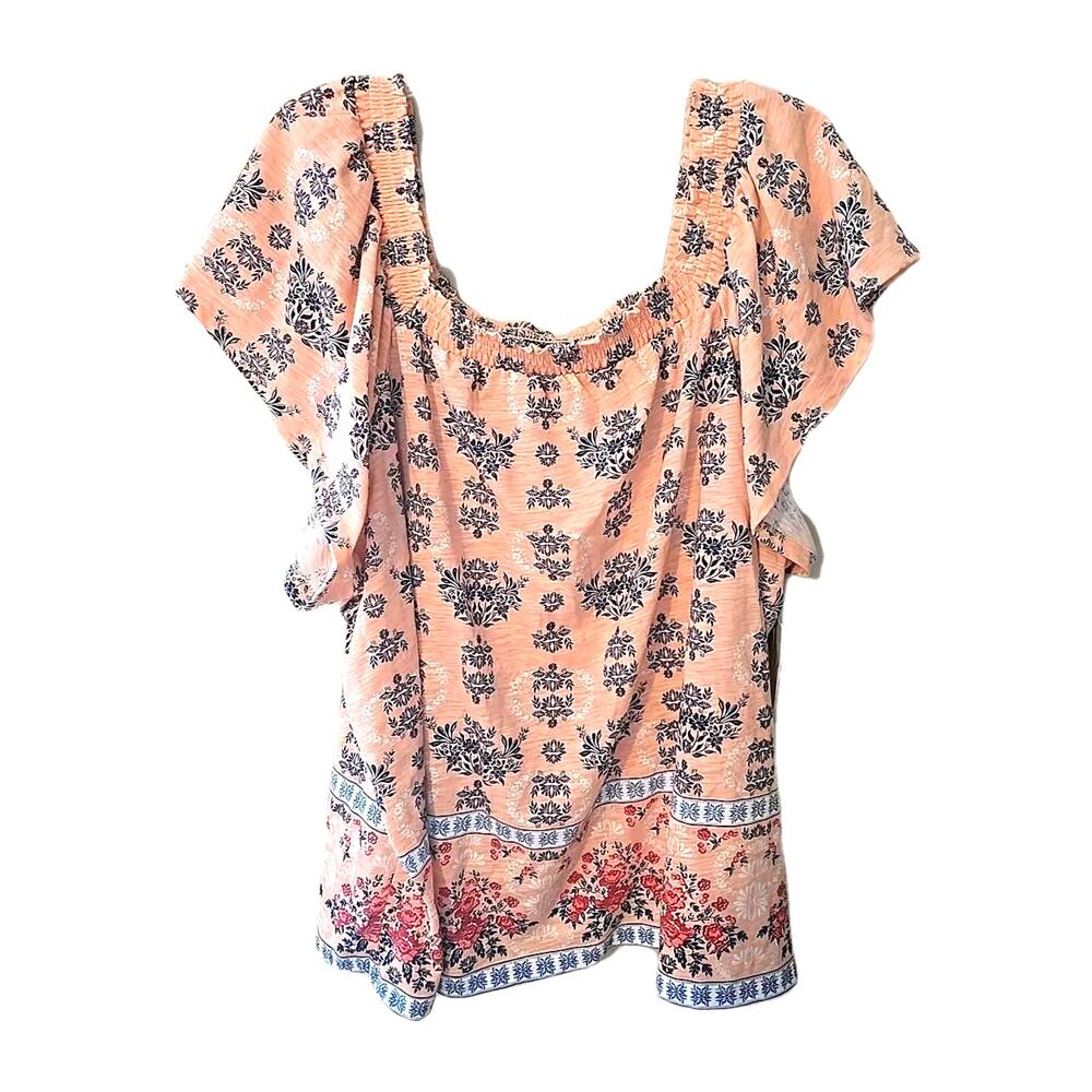 NWT St. John's Bay Peach Bud Floral Flutter Sleeve Boho Top Womans Plus‎ Size 2X